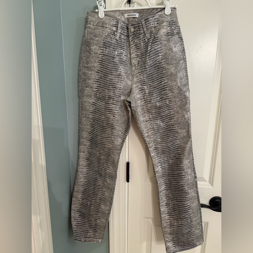 Good American good straight cropped metallic snake jeans size 4/27